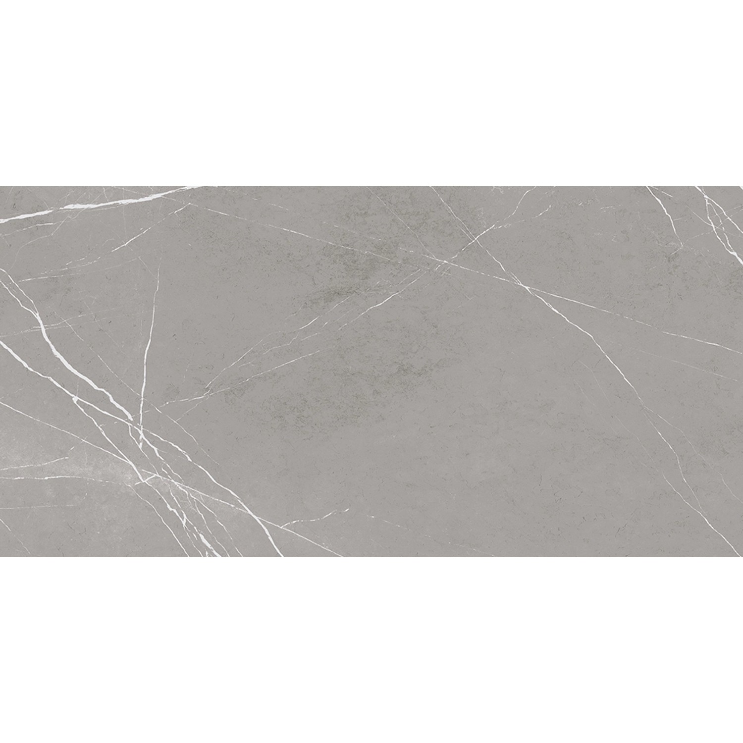 Graue Feinsteinzeug Bodenfliese, 60x120 cm, mit Marmor-Optik und polierter Oberfläche.