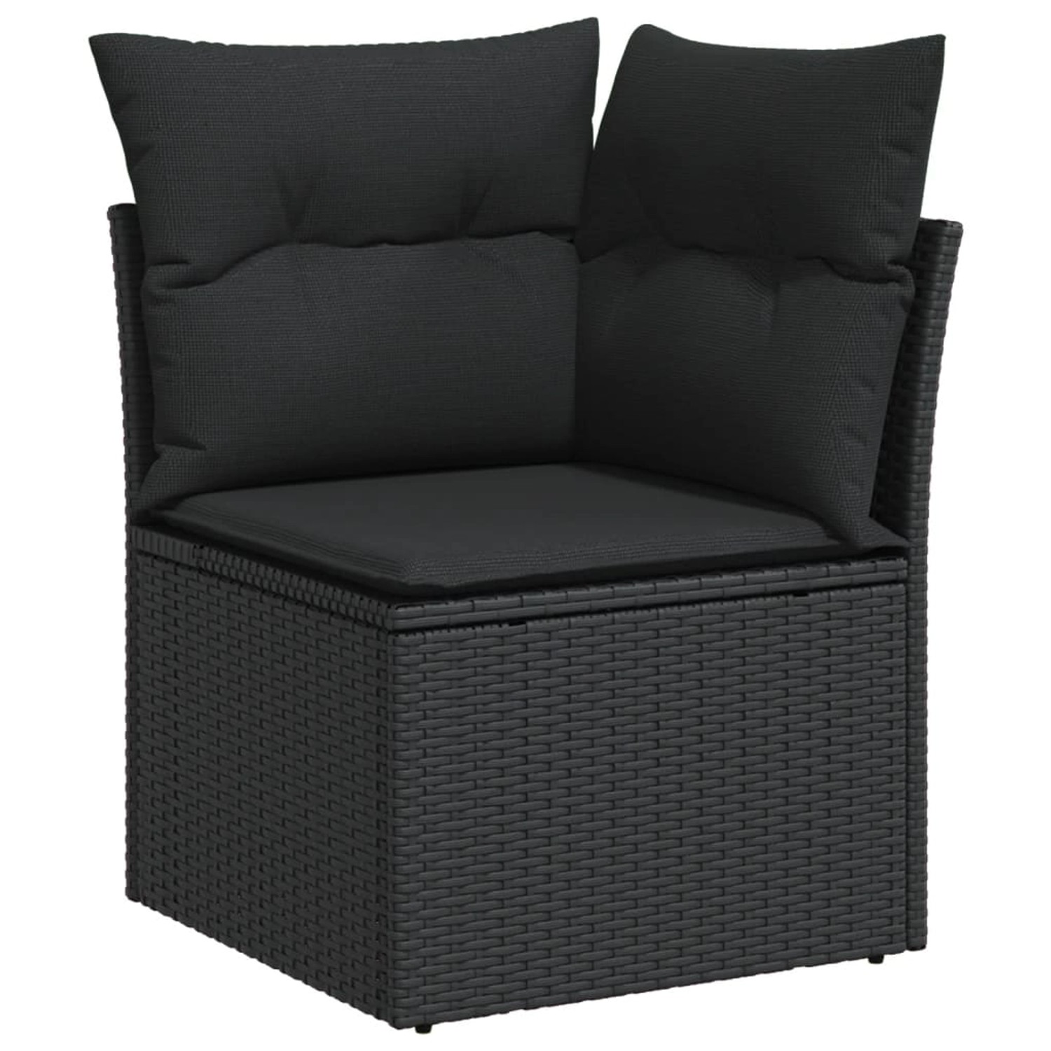 Schwarzes Ecksofa aus Polyrattan mit Kissen, Teil der 6-tlg. vidaXL Garten-Sofagarnitur.