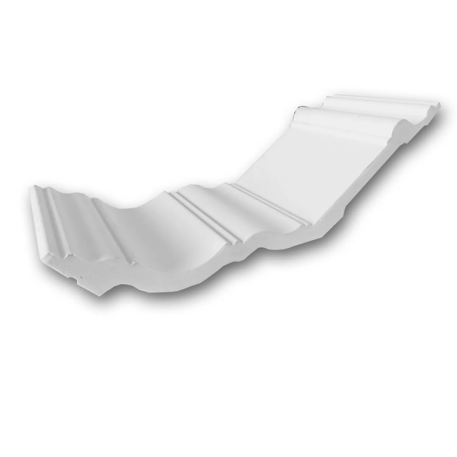 Musterstück einer weißen Eckleiste / Zierleiste, ca. 10 cm lang.