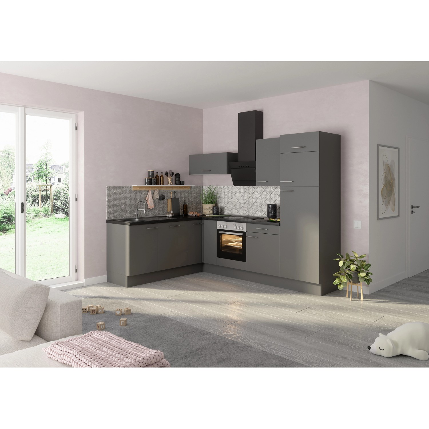 Optifit Winkelküche/L-Küche Optikoncept Mats ohne E-Geräte 270 cm Basaltgrau