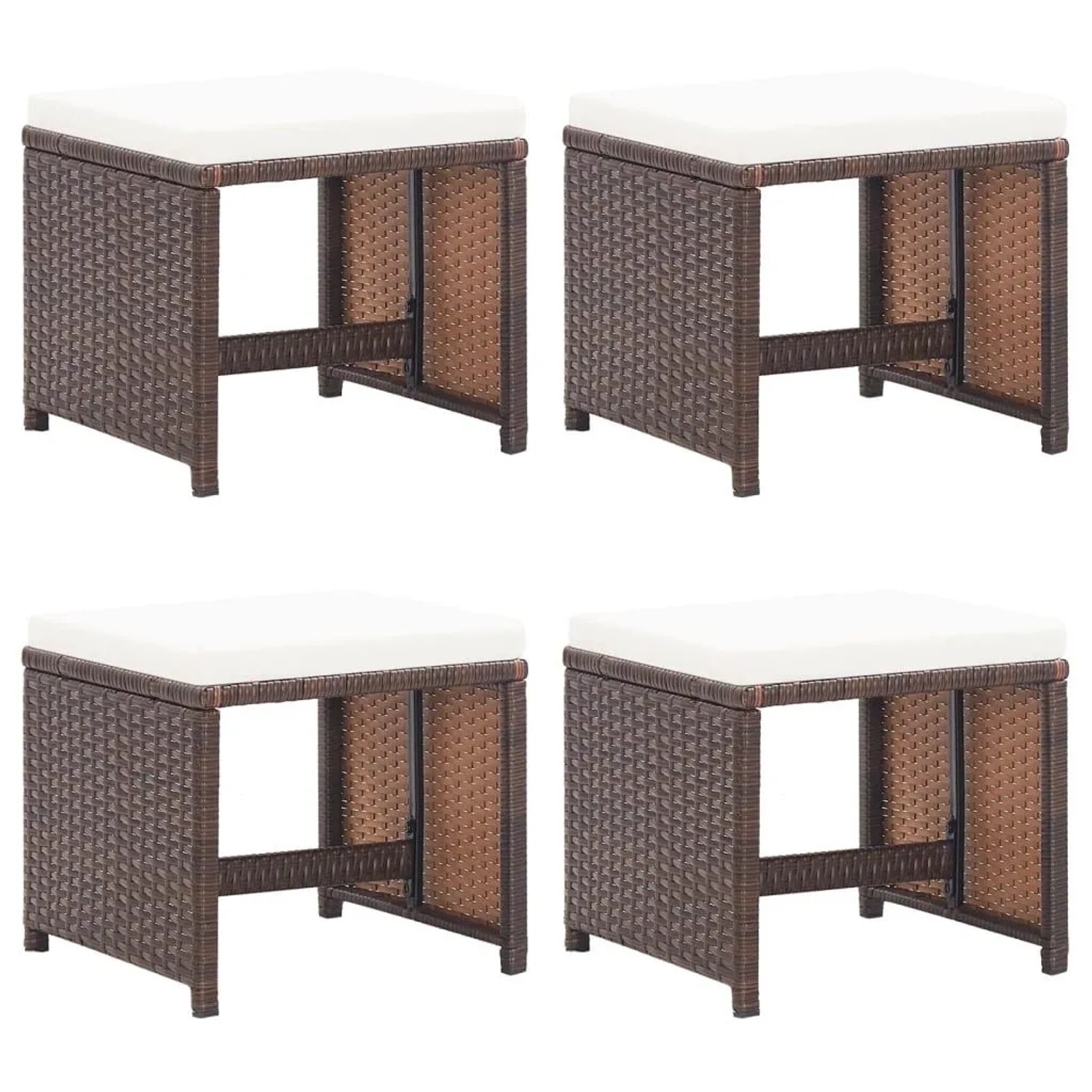 Furnicato Gartenhocker 4 Stk  Mit Kissen Poly Rattan Braun