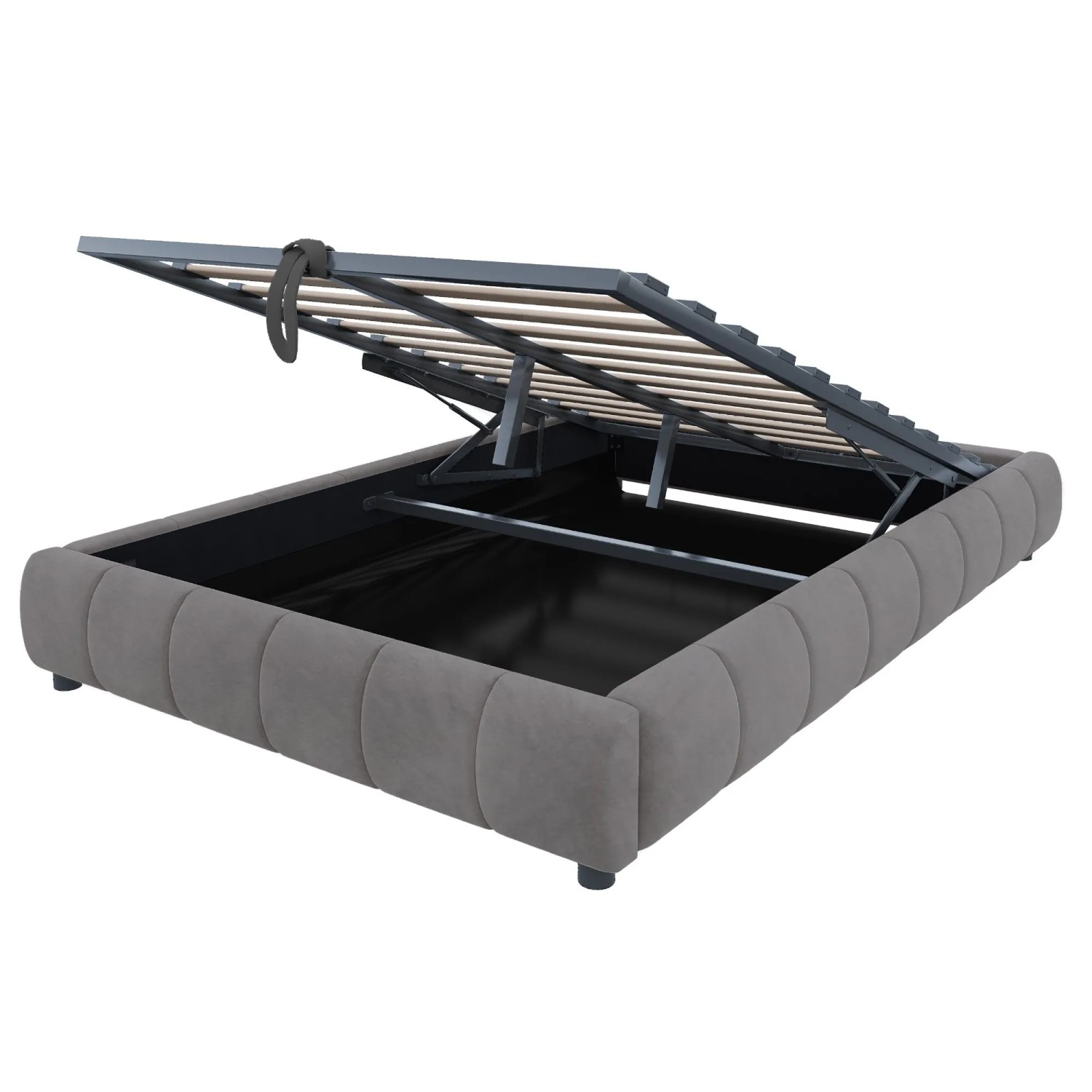 okwish Polsterbett 140x200cm mit LED Beleuchtung und Stauraum Grau ohne Matratze