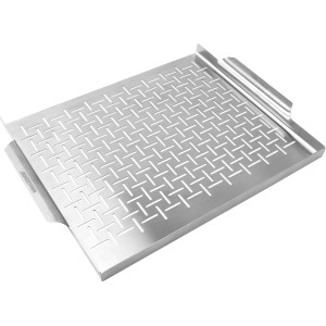 Jamestown Grillplatte aus Edelstahl, 39,5x29cm, für fettarmes Grillen von Fisch, Fleisch und Gemüse.