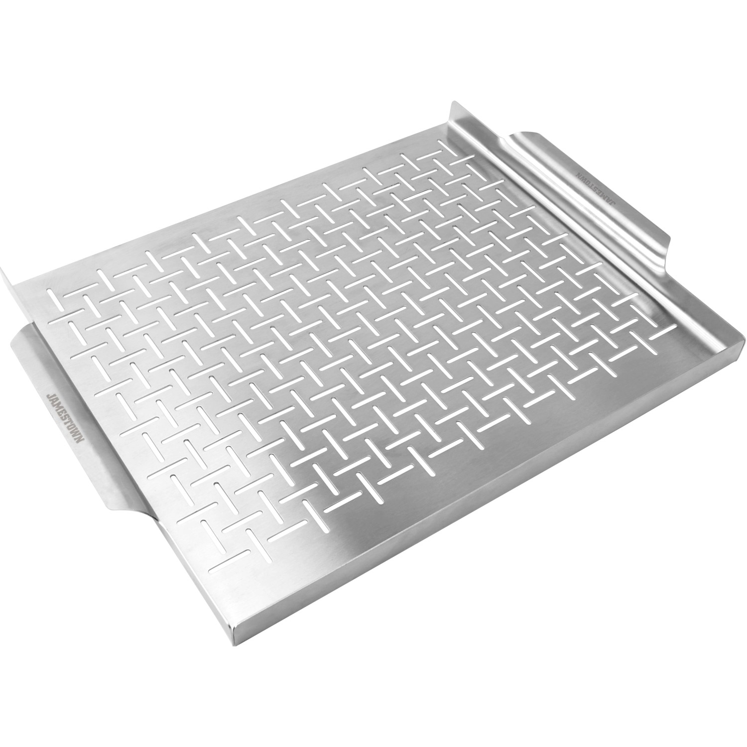 Jamestown Grillplatte aus Edelstahl, 39,5x29cm, für fettarmes Grillen von Fisch, Fleisch und Gemüse.