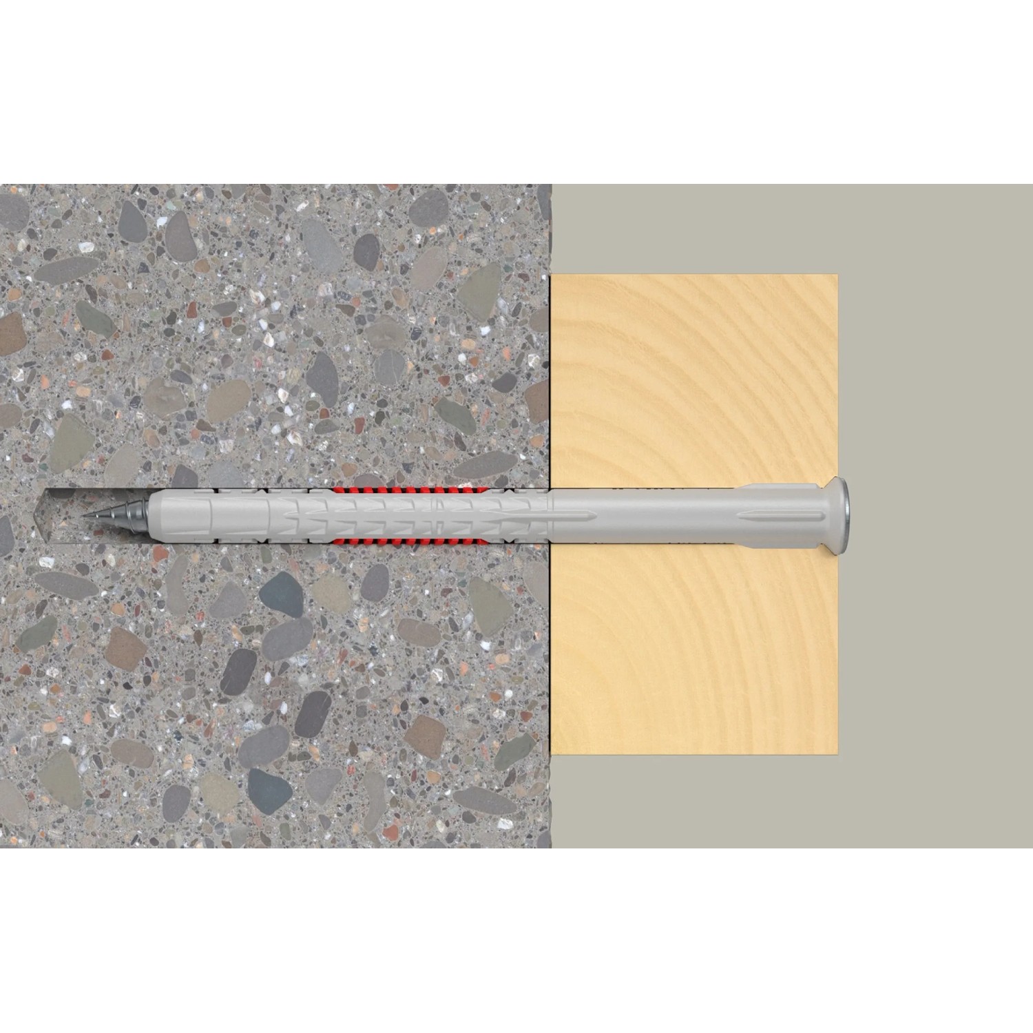 Fischer DuoXpand Langschaftdübel 10x200 mm mit Senkkopfschraube, geeignet für Beton und Mauerwerk.