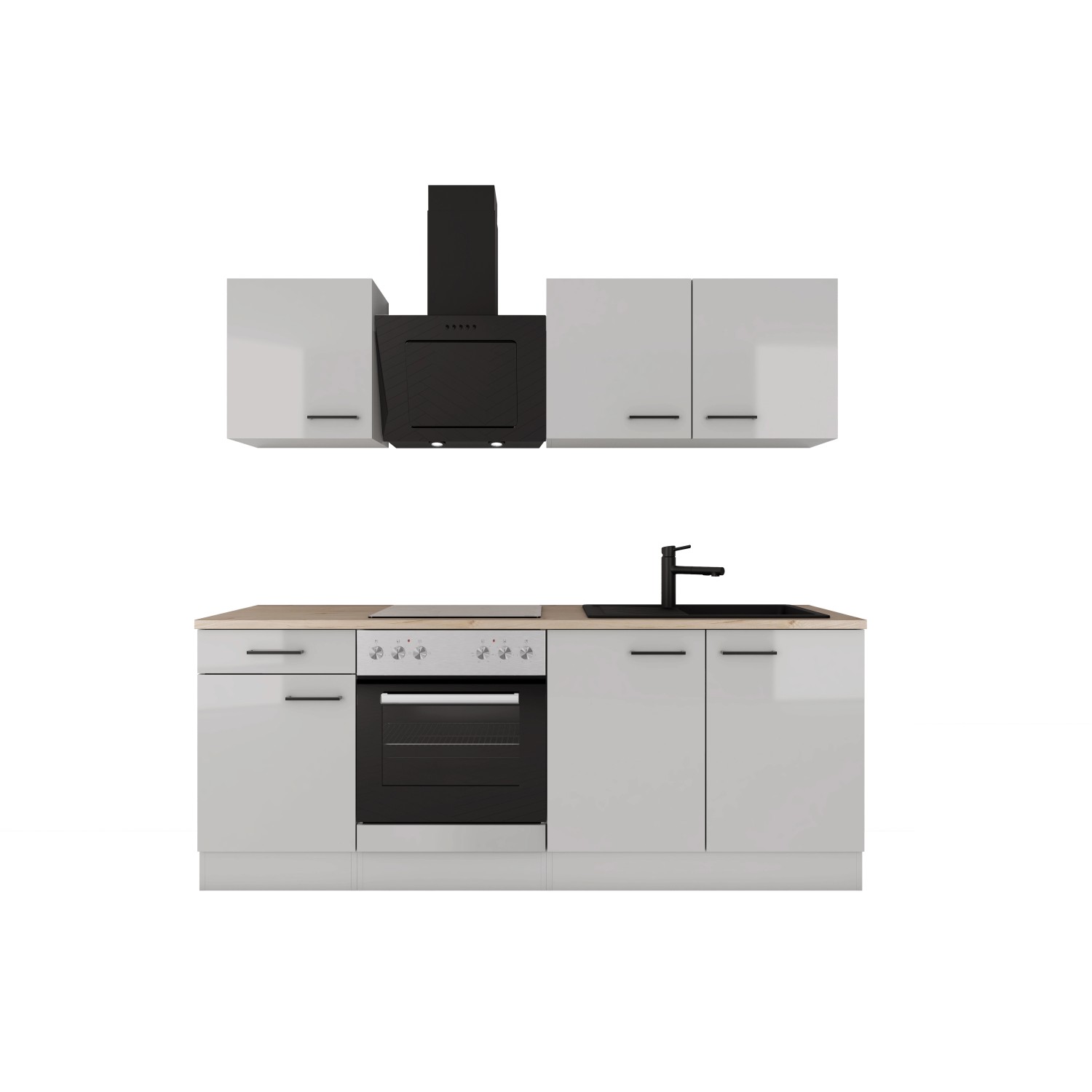 Flex-Well Exclusiv Küche 1601-005sWs Lund 210cm Lichtgrau glänzend -Rauchgr günstig online kaufen