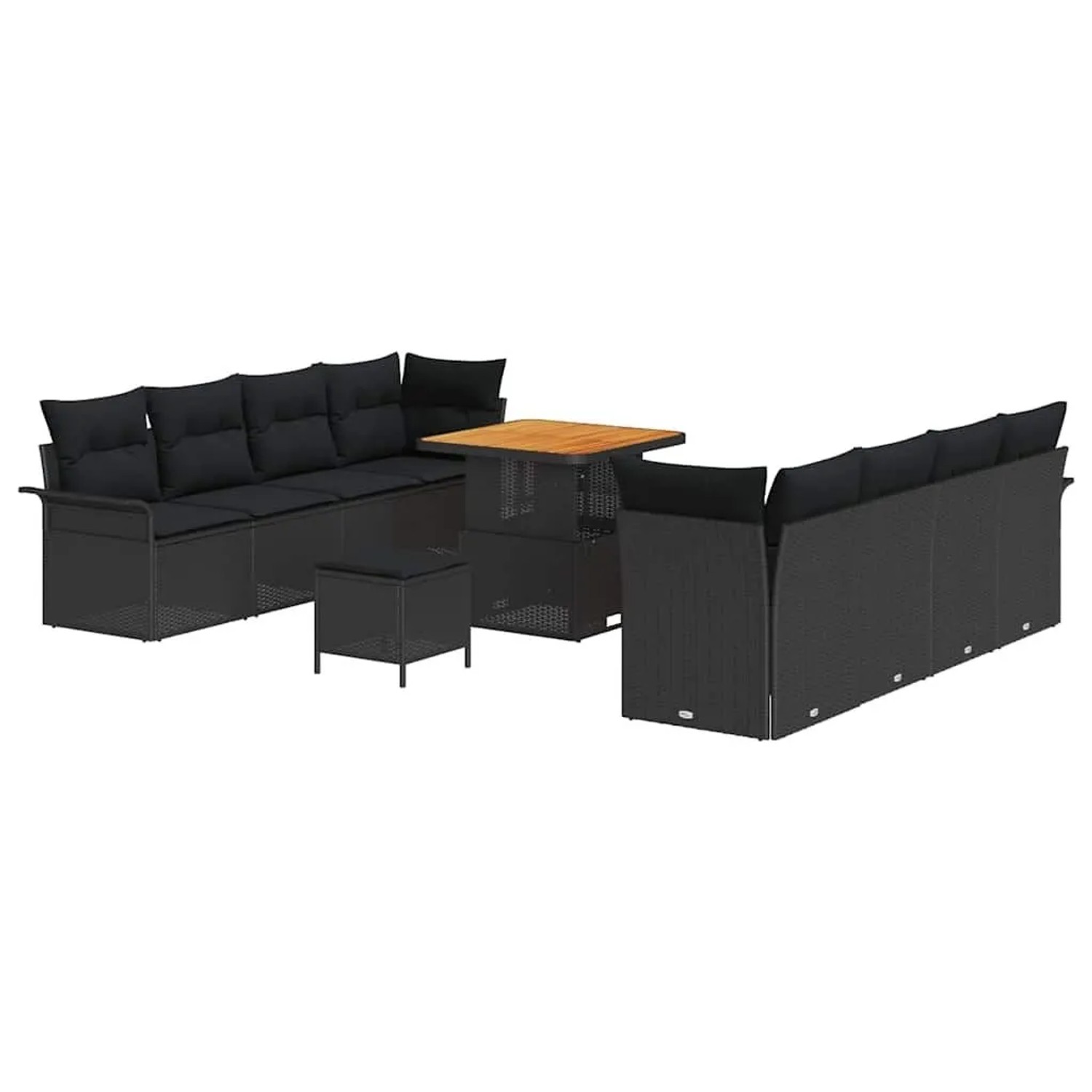 vidaXL Garten-Sofa-Set mit Kissen mit Speicher 11-Tlg Schwarz 3364054