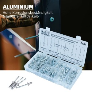 CCLIFE 420tlg Alu Blindnieten Sortiment Popnieten Set 2,4 3,2 4 4,8