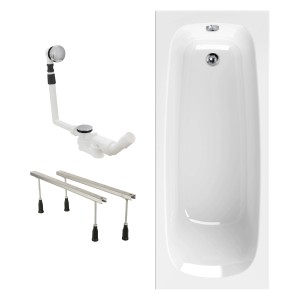 Calmwaters Badewanne 180x80 cm Set mit Füßen und Ablaufgarnitur.