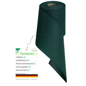 Grüner Sensalux Vlies-Tischläufer (15cm x 25m) auf Rolle, mit Etikett. Tischdeko für Feiern.
