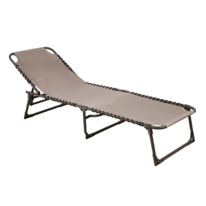 Beige Svita Sonnenliege, klappbar und verstellbar, für Garten und Terrasse.