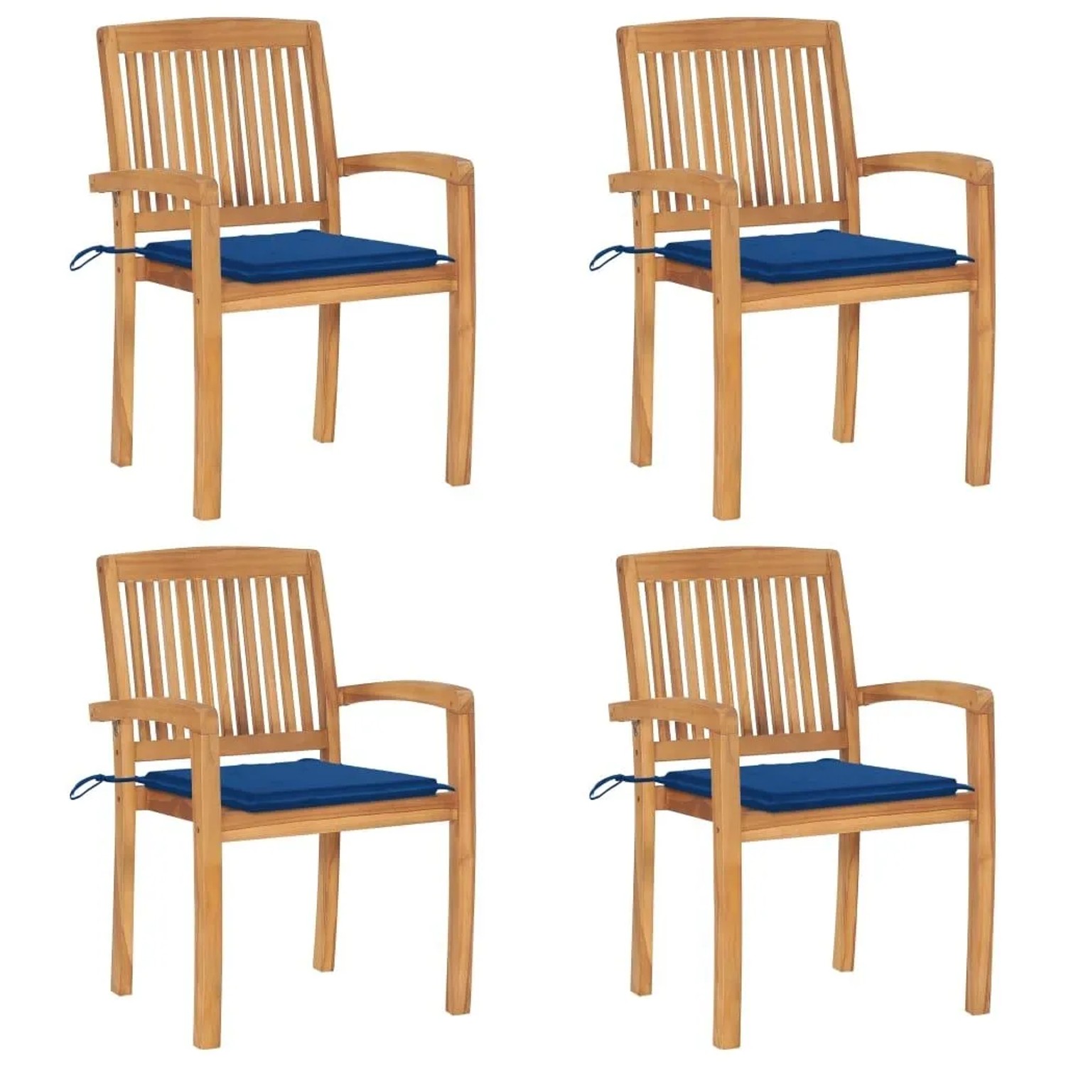 vidaXL Stapelbare Gartenstühle mit Kissen 4 Stk Massivholz Teak 3073220
