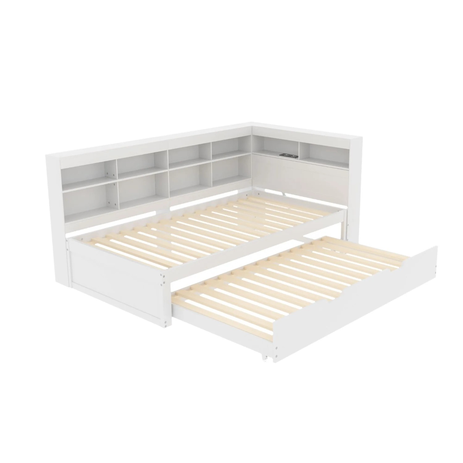 Merax Schlafsofa 90x200cm Ausziehbett USB Holz Weiß