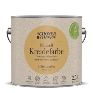 Schöner Wohnen Kreidefarbe Blütenzauber, 2,5L Dose, pudermatte Wandfarbe in warmem Gelb.