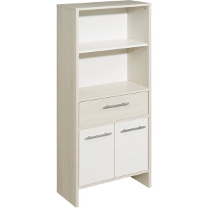 Pelipal Bad-Hochschrank 350 Jan, Pinie Weiß, 62 cm breit, mit Schublade und Türen.