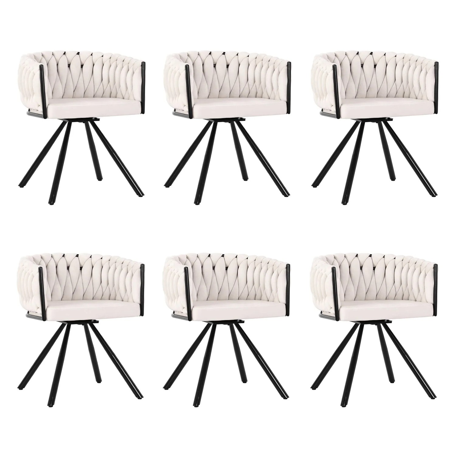Merax Samt Esszimmerstuhl 6er Set Drehbar mit Metallbeinen Beige