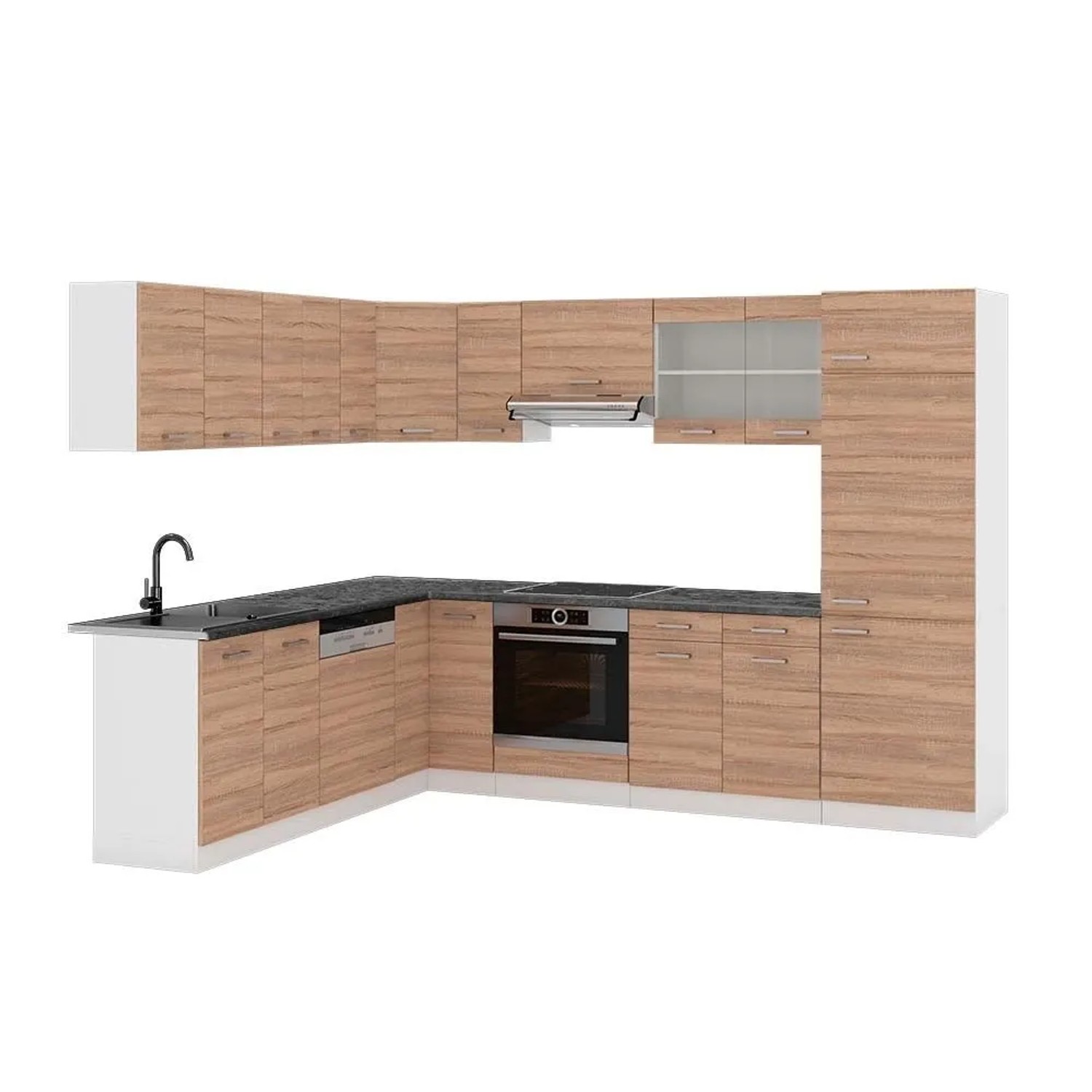 Vicco Eckküche R-Line Sonoma/Weiß 287 x 82, AP Anthrazit