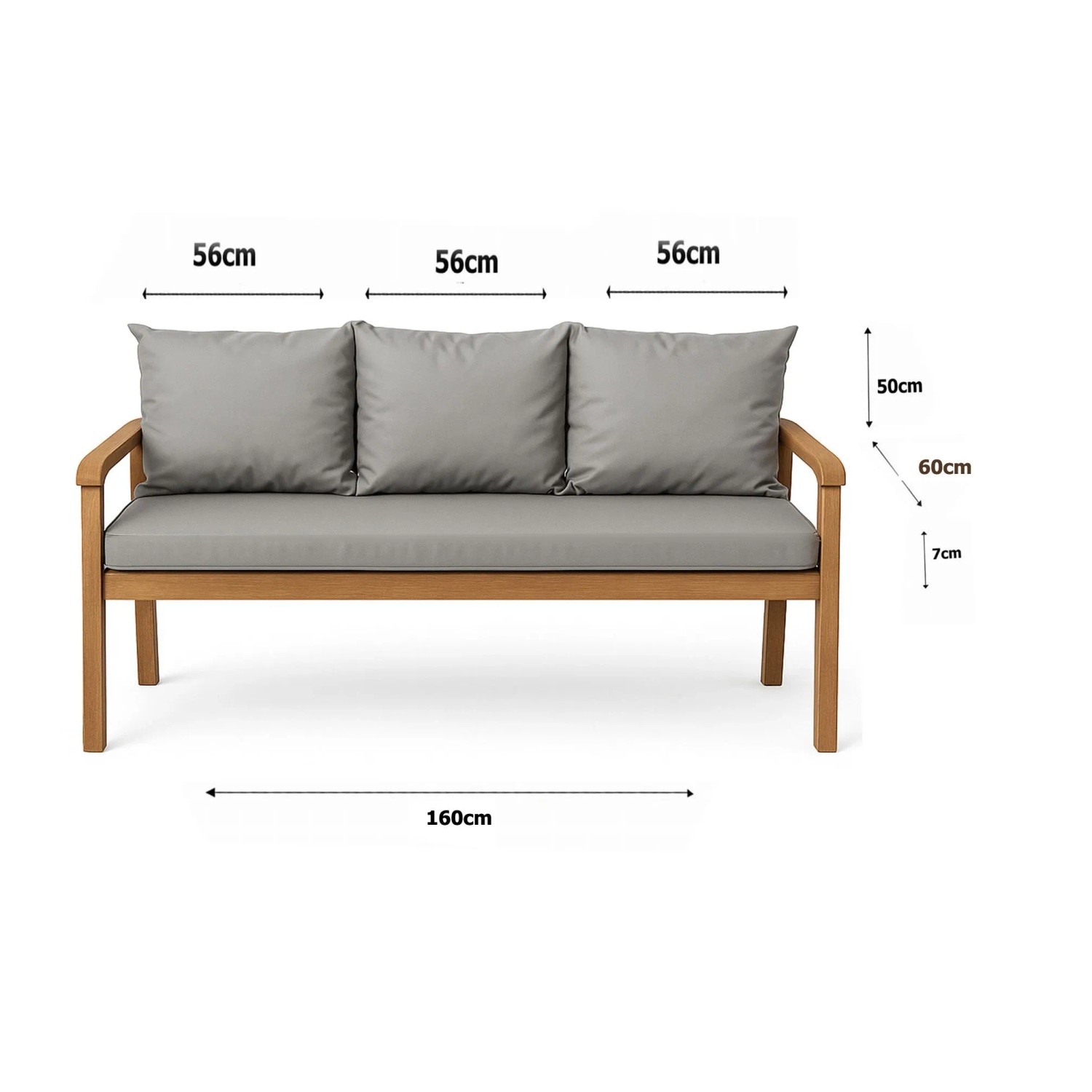 Graues Setgarden Bankkissen-Set für 3-Sitzer Gartenbank, bestehend aus Sitz- und Rückenkissen.