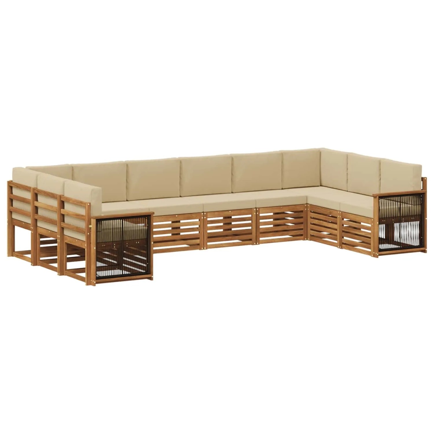 vidaXL Ecksofa Set 7 Stk Natur Massives Akazienholz und Polyester 3384894