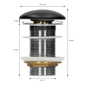 Ablaufgarnitur für ML-Design Waschbecken, Keramik schwarz matt, Detailansicht mit Maßen.