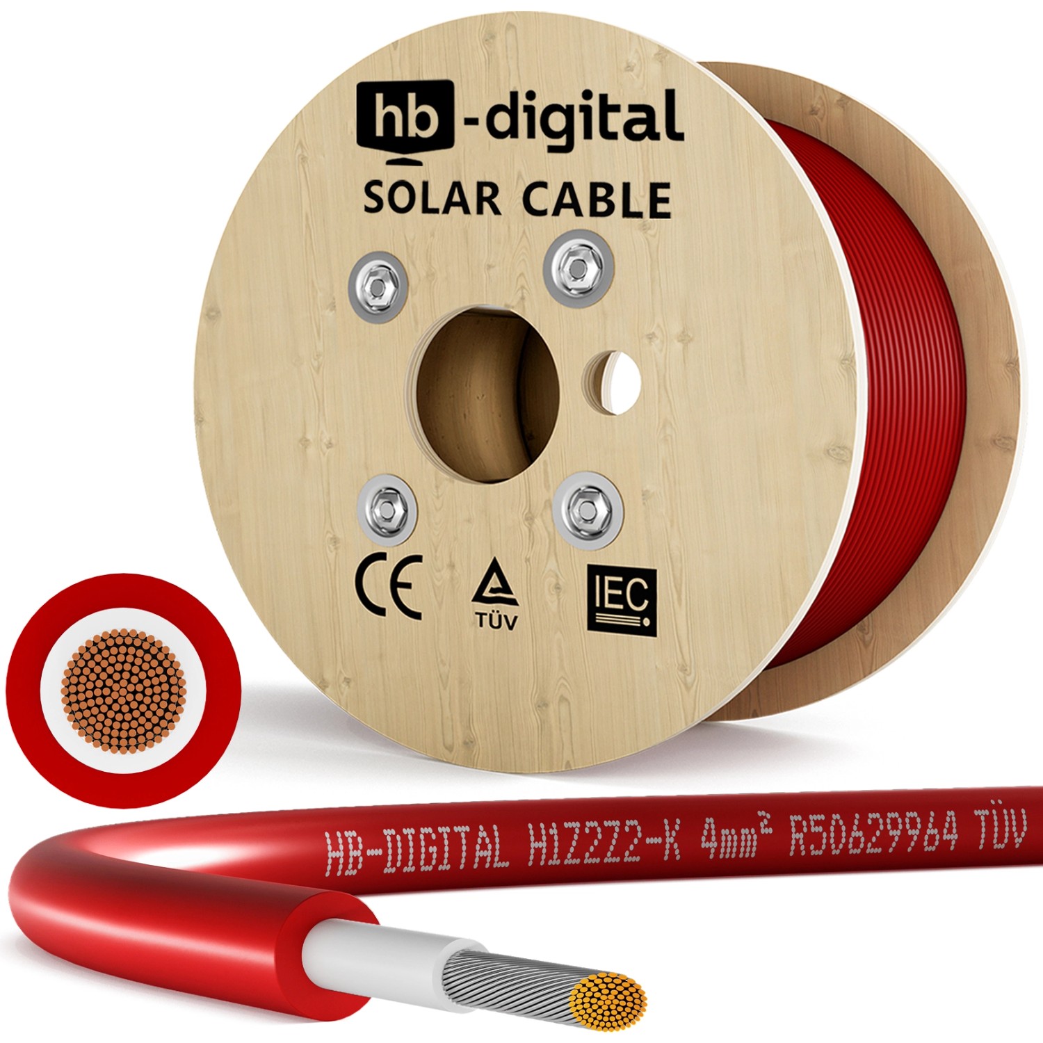 hb-digital Solarkabel 4 mm² Photovoltaik Kabel für PV Anlagen 200m rot