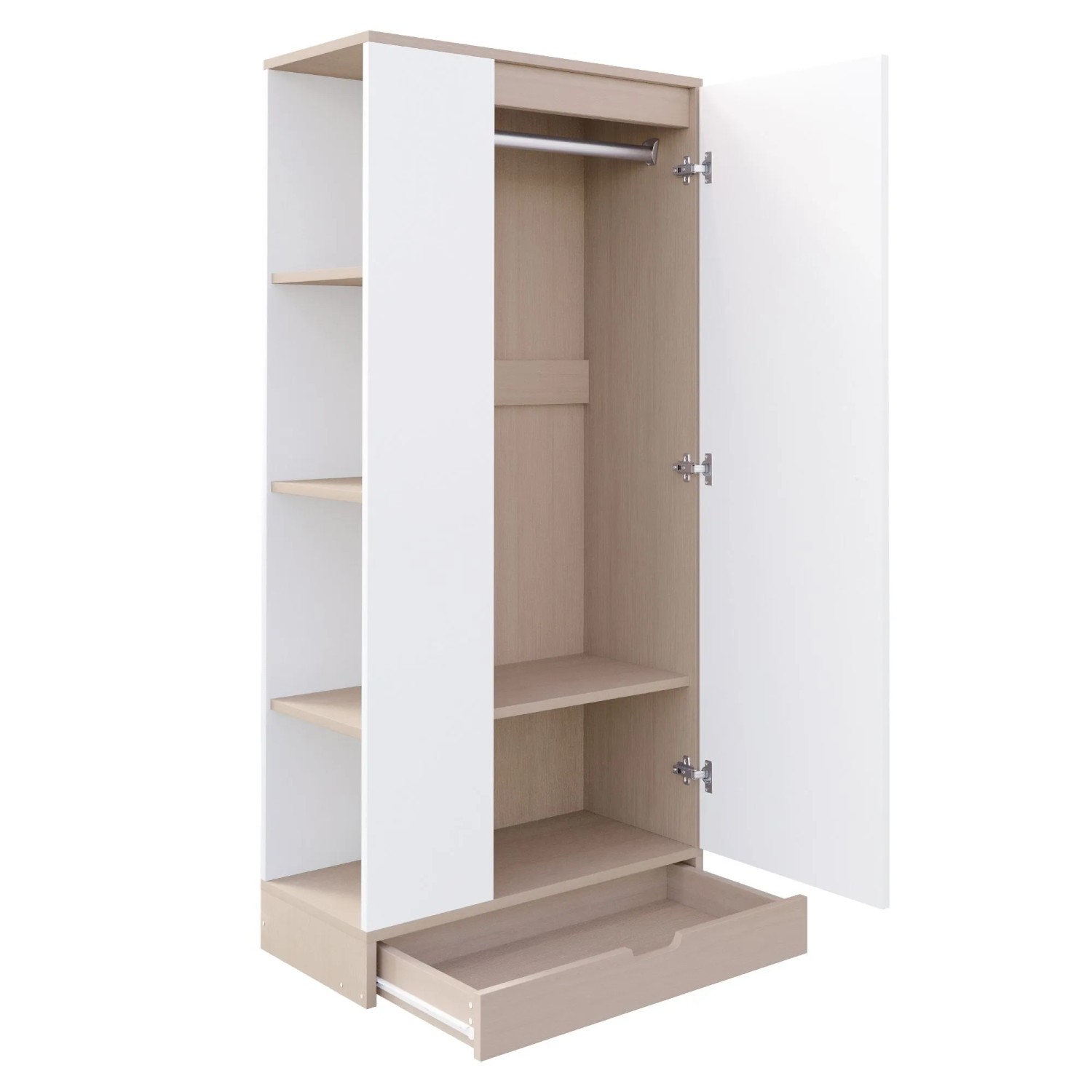 okwish Kleiderschrank mit Eintür Einlegeböden Schubladen 70x170x40cm Natur