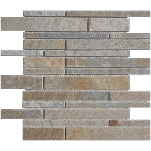 Mosaikmatte Quarzit in Beige und Bunt, Bricks-Design, 30x30 cm.