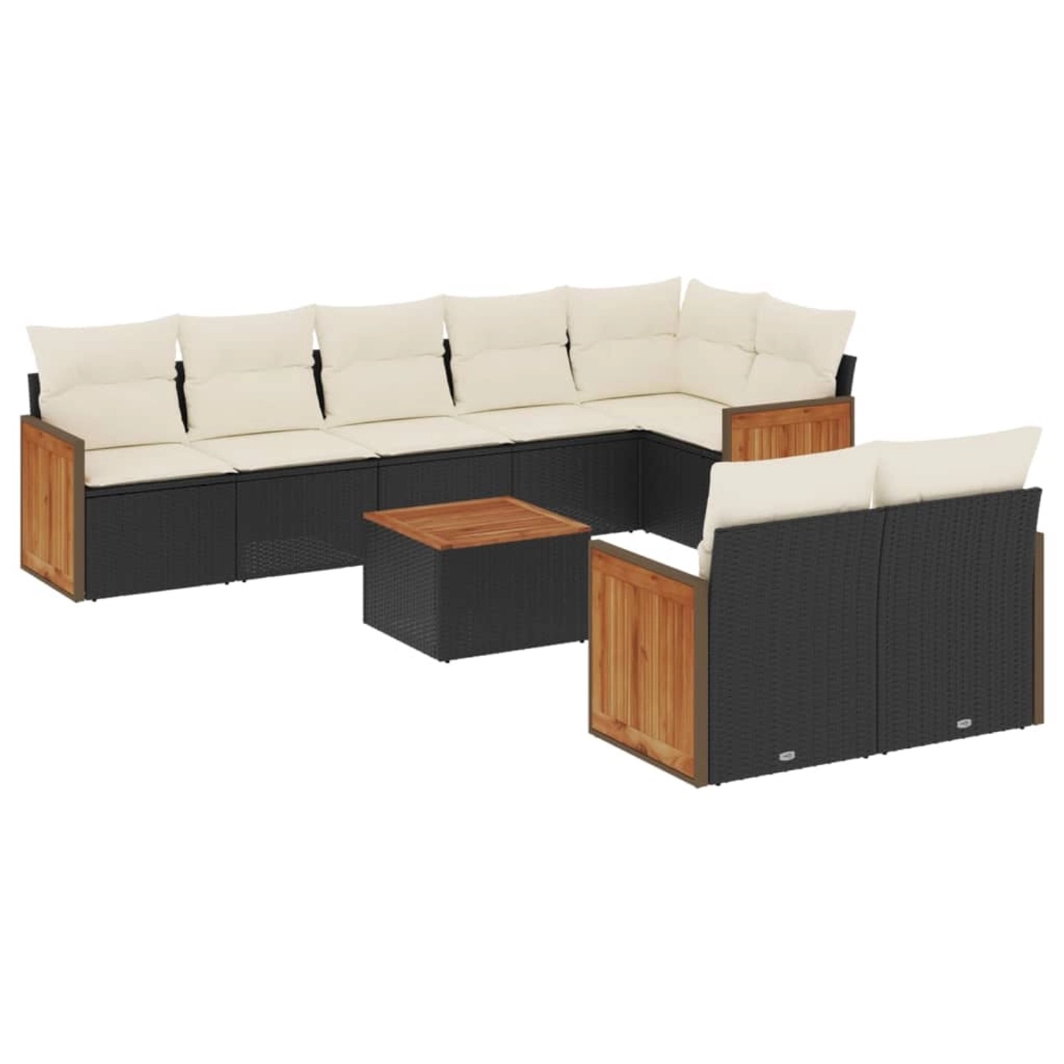 vidaXL 9-Tlg Garten-Sofagarnitur mit Kissen Schwarz Poly Rattan 3260236
