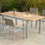 Merxx Naxos Gartenmöbel-Set mit Ausziehtisch und 4 Stapelsesseln aus Aluminium, Akazie und Textil.