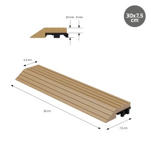 ML-Design WPC Abschlussleiste in Teak für WPC-Fliesen, Seitenansicht und Maße.