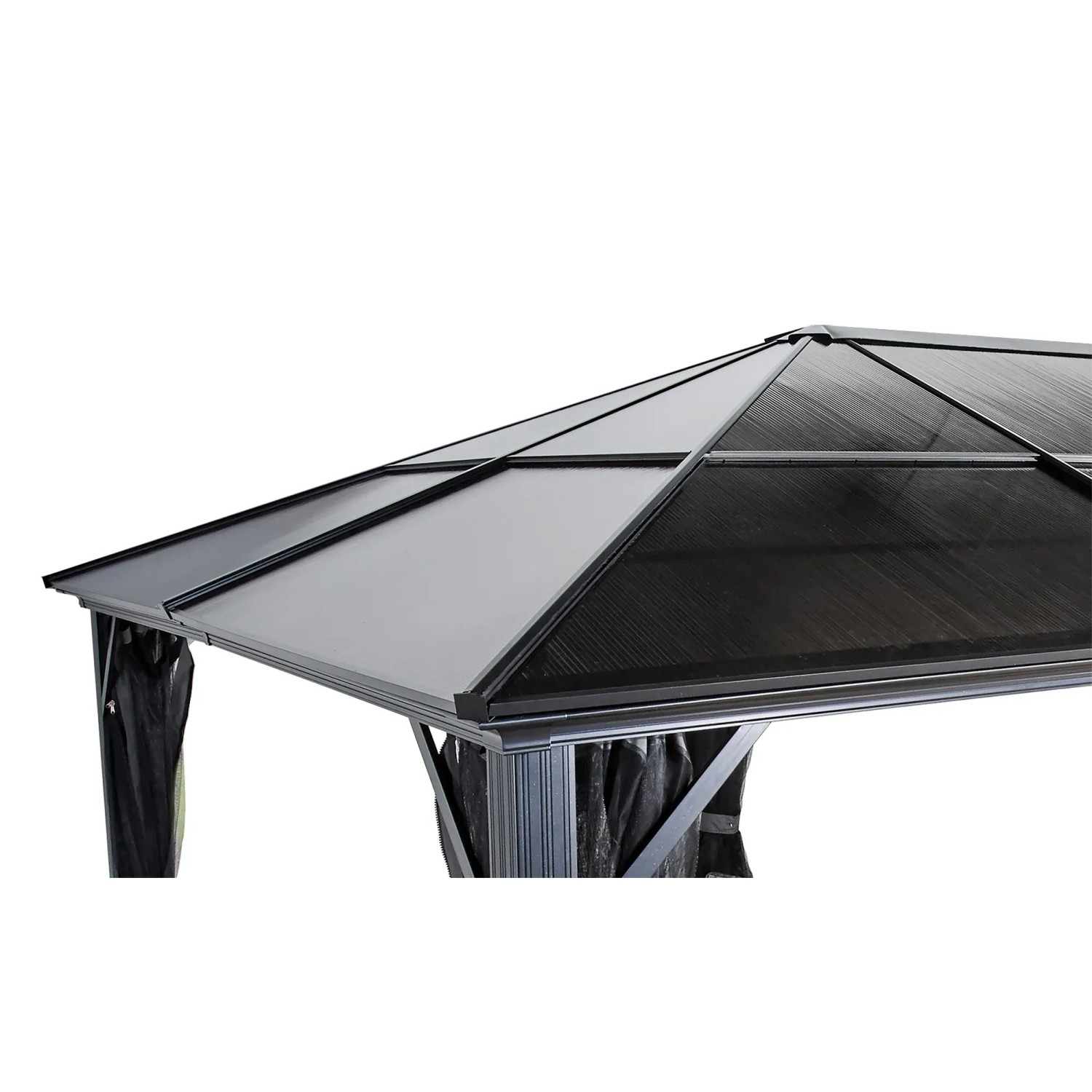Detailansicht des anthrazitfarbenen Sojag Pavillon Meridien 12x16 mit festem Dach.