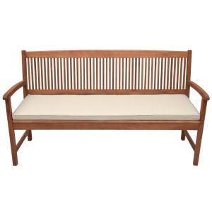 Beautissu Base BK Bankauflage 150x48cm in Natur auf Holzbank. Gartenbankauflage mit Karo-Struktur.