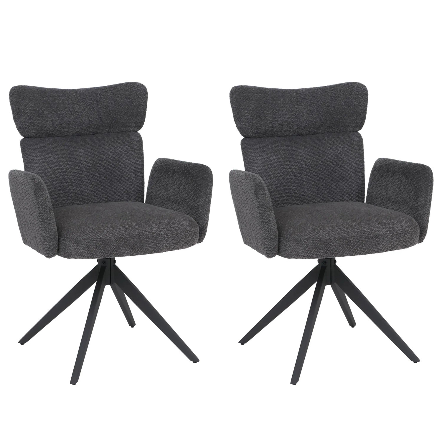MCW 2er-Set Esszimmerstuhl N11 Drehbar Auto-Return Stoff Bouclé Dunkelgrau Beine Dunkelgrau