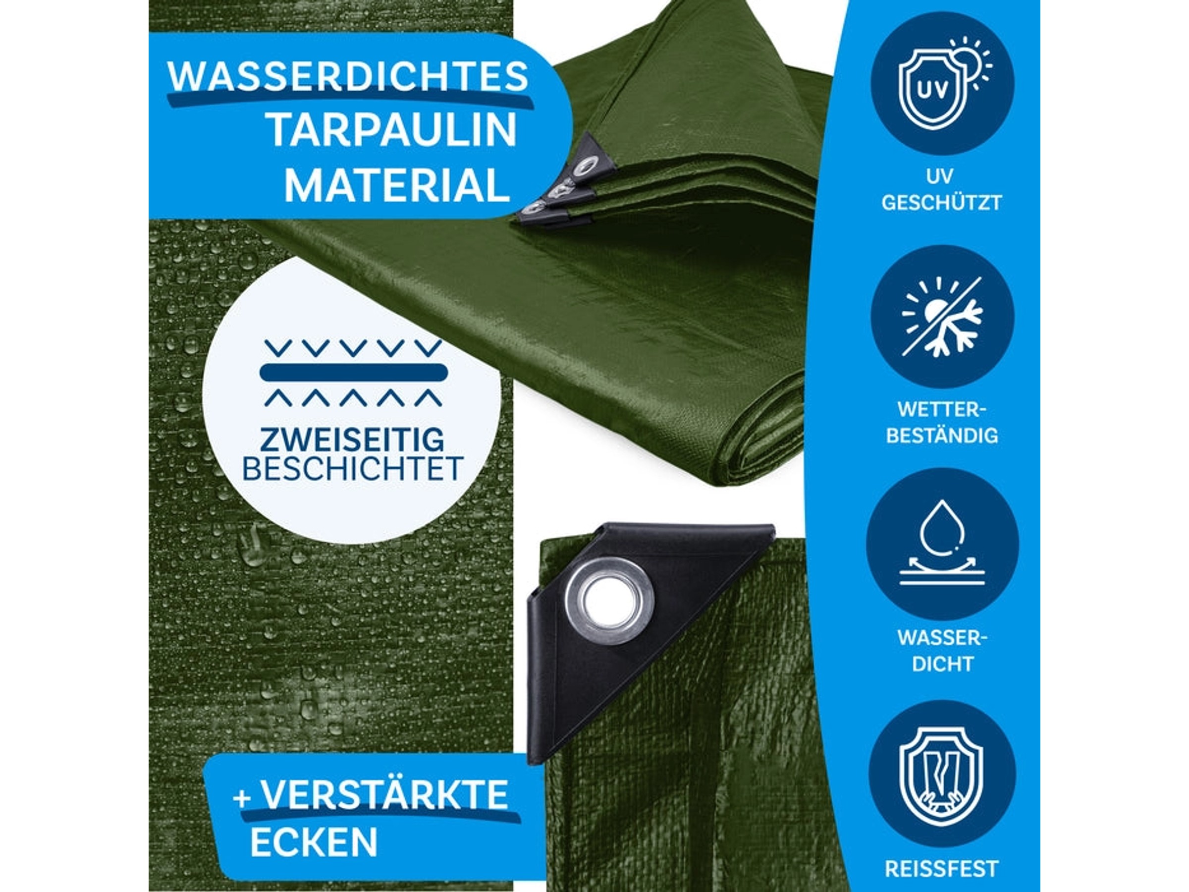 KALEMBAL Dachplane 3x5 M – Wasserdicht, UV-beständig, Mit Ösen, Grün/braun