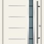 Weiße Splendoor Thermospace Haustür Berlin Prime mit Edelstahlapplikationen und Glasausschnitt.