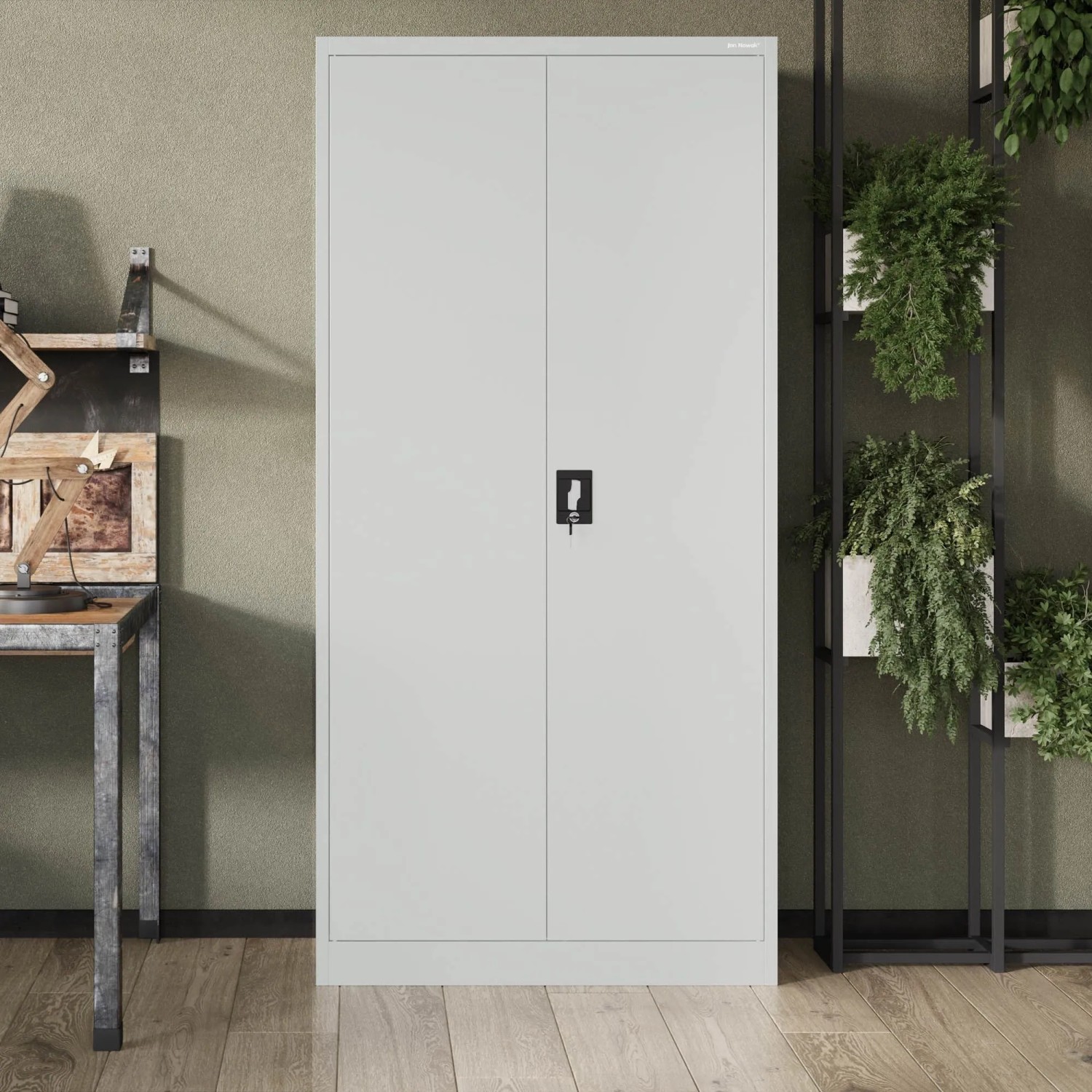 Jan Nowak Metallschrank Aktenschrank 90x185x40 cm mit Zylinderschloss und 4 Fachböden Grau_10
