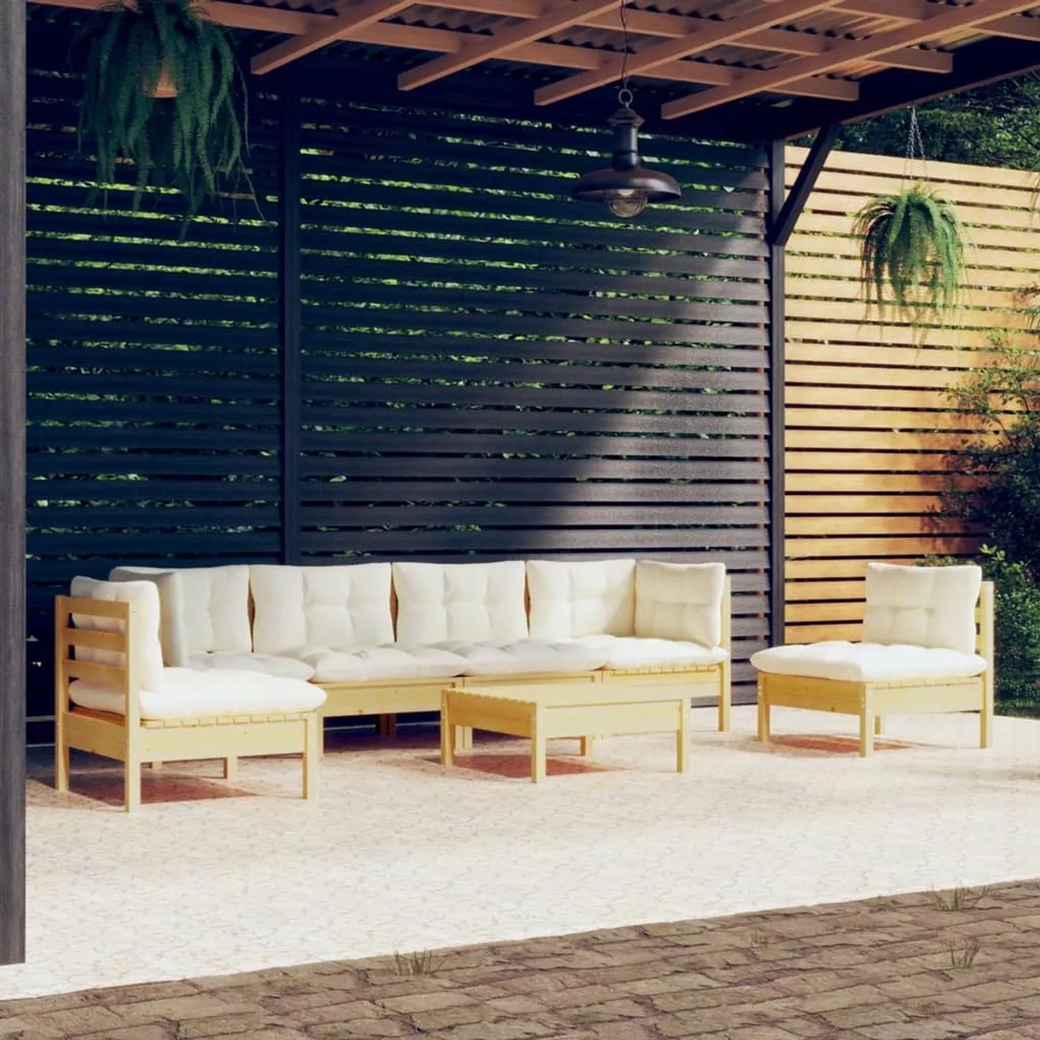 vidaXL 7-tlg Garten-Lounge-Set mit Creme Kissen Massivholz Kiefer Modell 1 günstig online kaufen
