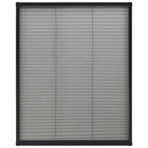 Anthrazitfarbenes Insektenschutz-Plissee für Fenster, 80x100cm, mit Aluminiumrahmen.