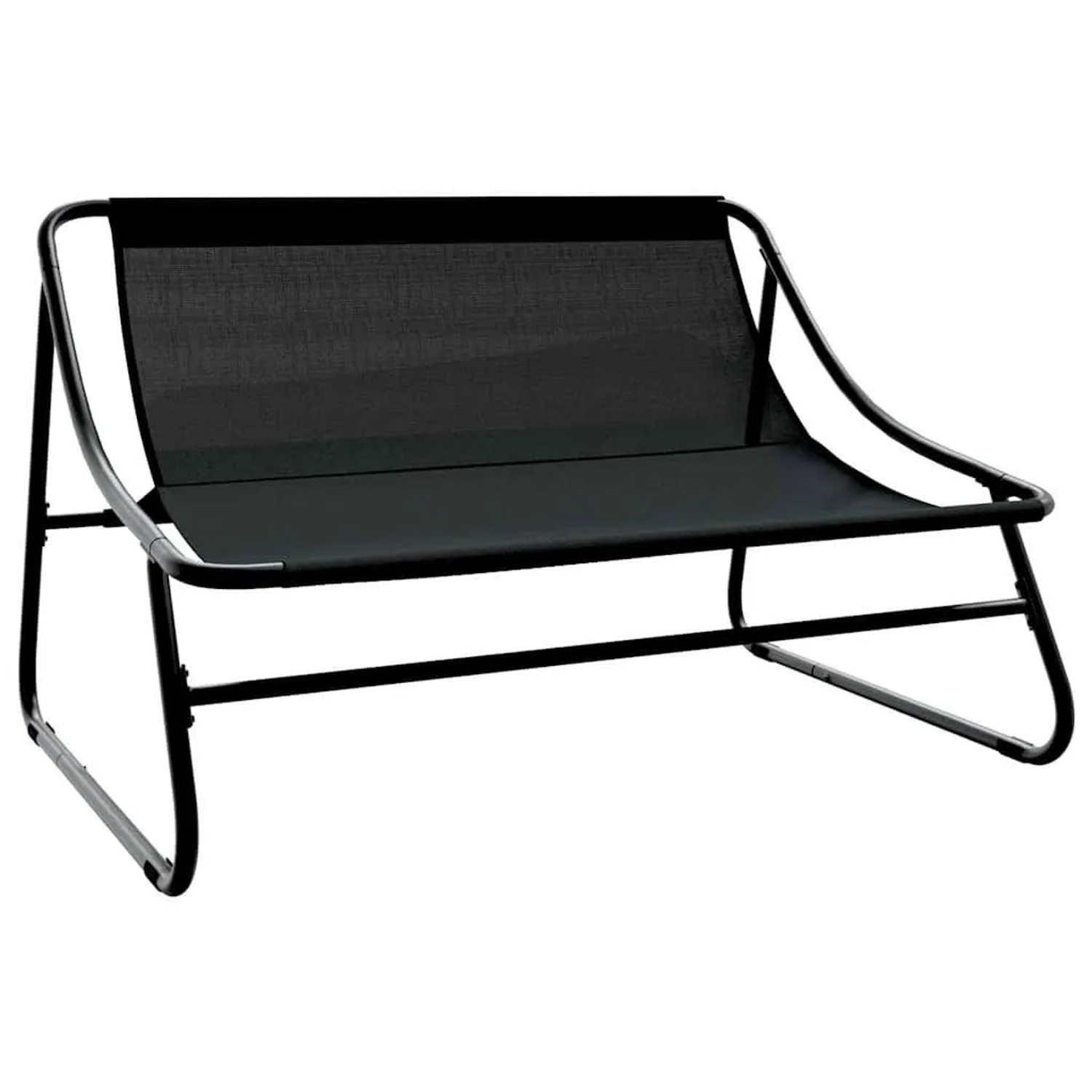 Schwarze vidaXL Gartenbank aus pulverbeschichtetem Stahl, 2-Sitzer, modernes Design.
