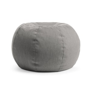 Runder, steingrauer mokebo Outdoor Pouf 'Der Kugelige' als Sitzhocker oder Bodenkissen.