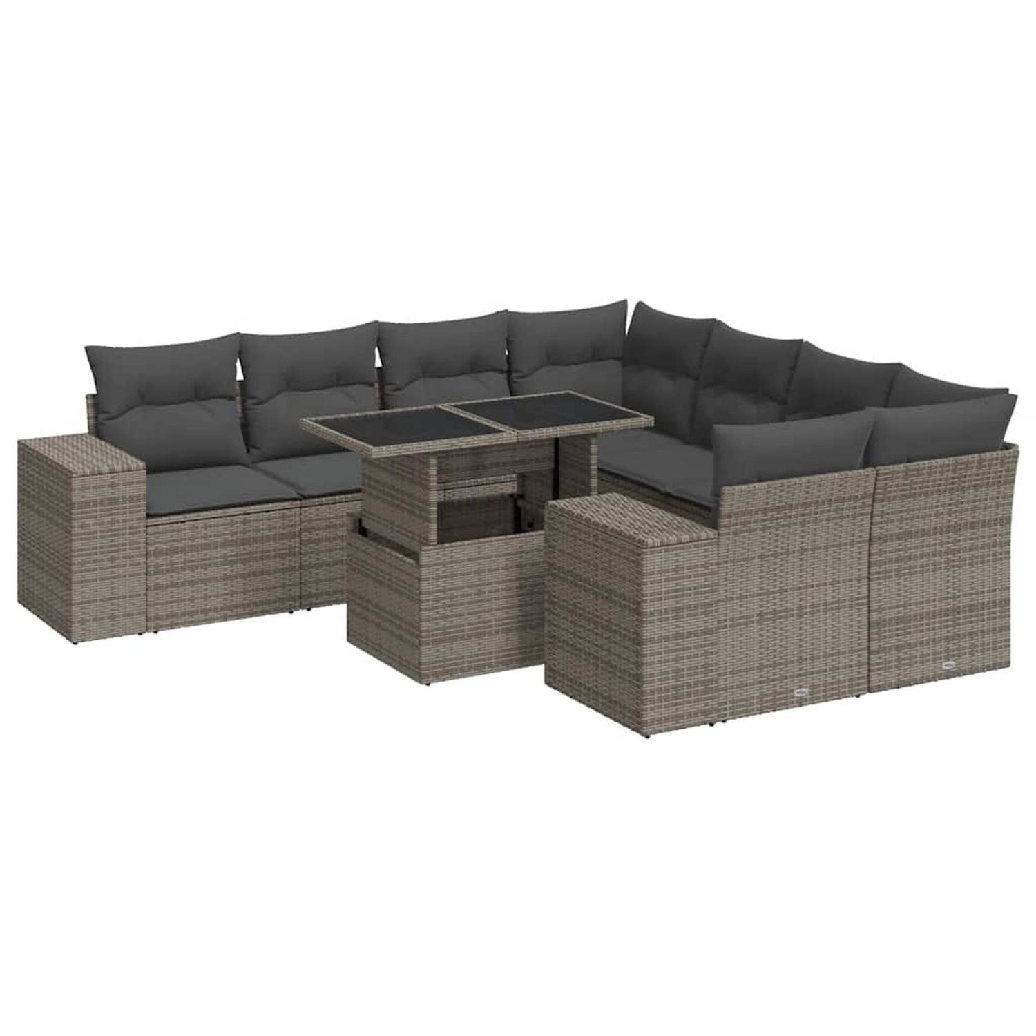 vidaXL 9-Tlg Garten-Sofagarnitur mit Kissen Grau Poly Rattan 3326771 günstig online kaufen