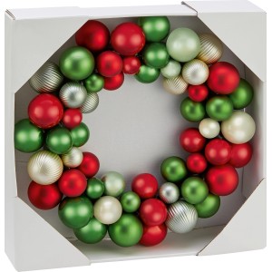 Weihnachtskugel-Kranz, Ø 35cm, mehrfarbig (rot, grün, weiß), festliche Weihnachtsdeko.