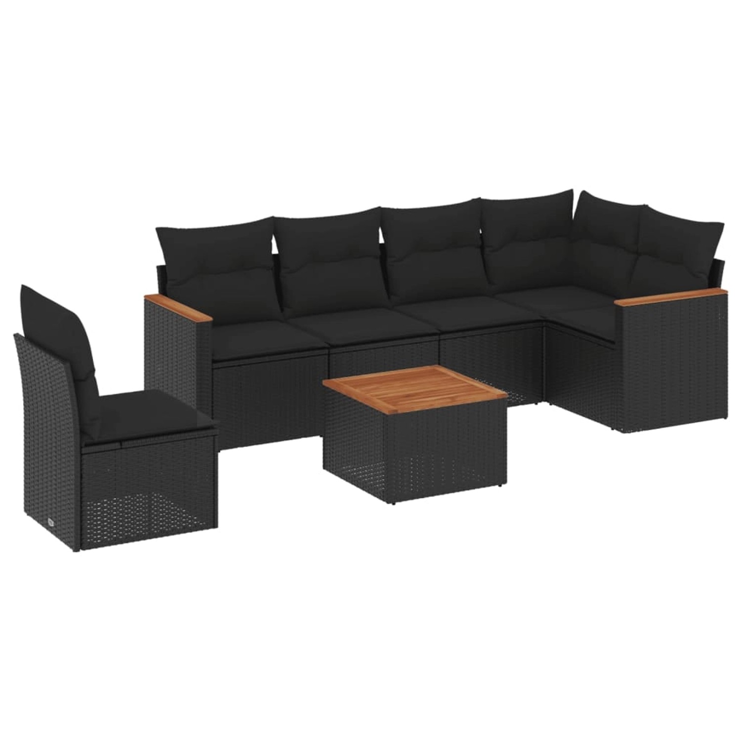 vidaXL 7-Tlg Garten-Sofagarnitur mit Kissen Schwarz Poly Rattan 3226020