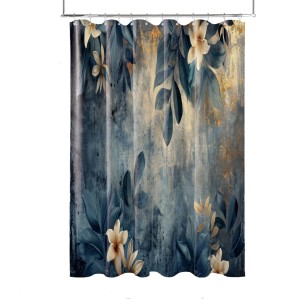 SANILO Duschvorhang Lilybud, 180x200 cm, mit floralem Muster in Blau- und Beigetönen.