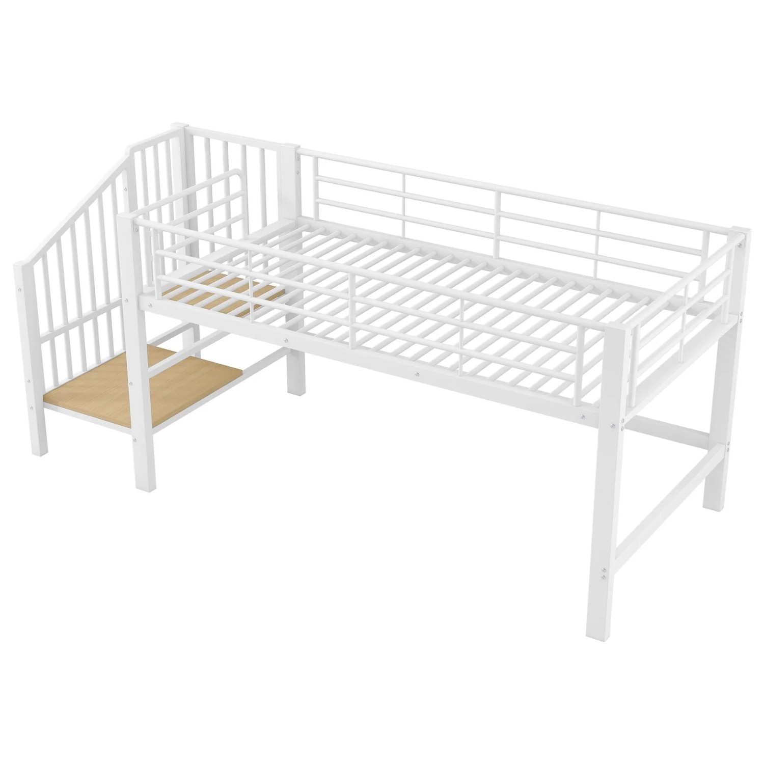 okwish Halbhochbett 90x200cm mit Stauraumtreppe Weiß ohne Matratze
