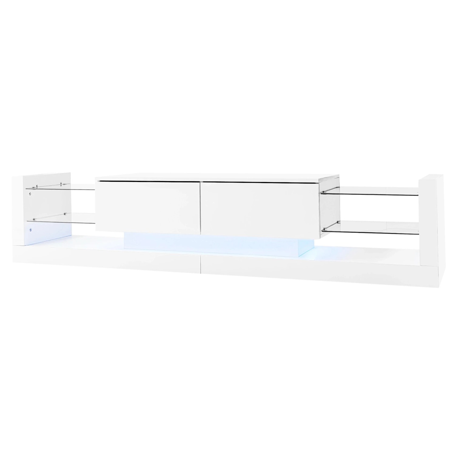 okwish TV Schrank mit LED Glasfront Schubladen 181x38x38cm Hochglanz Weiß