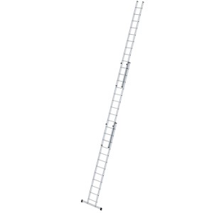 Dreiteilige PROREGAL Sprossen-Schiebeleiter aus Aluminium mit Traverse, 3x12 Sprossen.