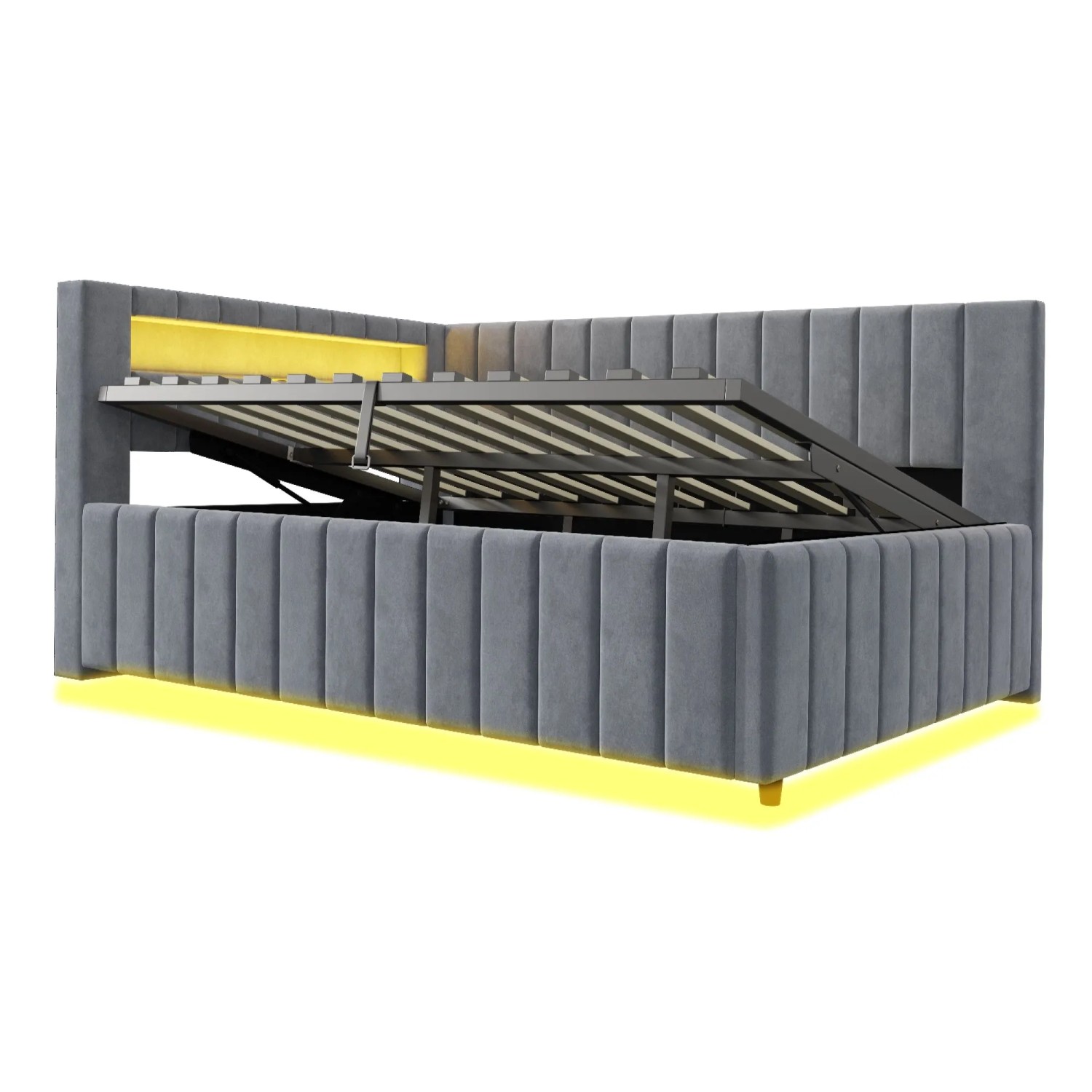 Merax Schlafsofa 140x200cm LED USB Stauraum Samt Grau