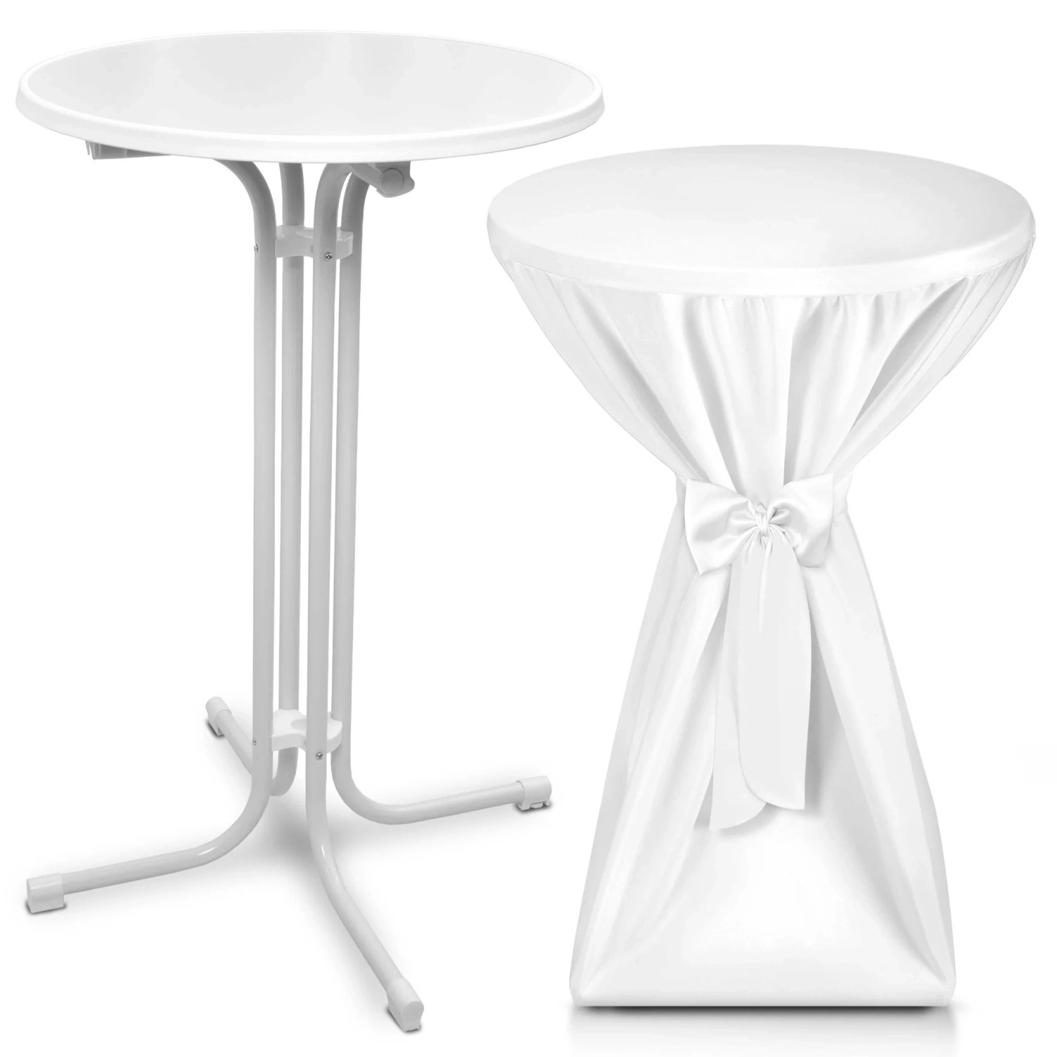 Beautissu Bellini Stehtisch Ø 60cm Weiß mit Premium Stehtischhusse Ø 60cm Weiß