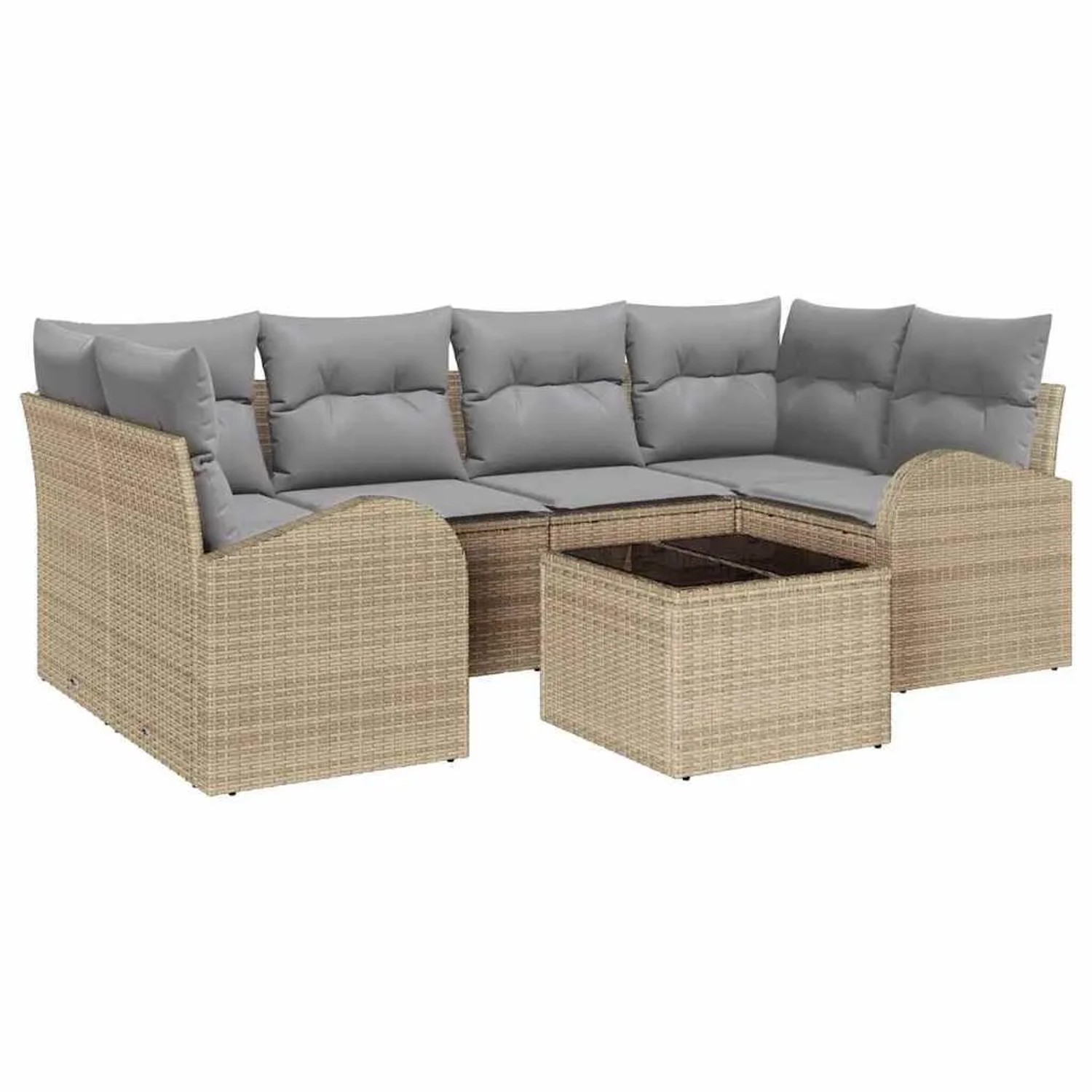 vidaXL Garten-Sofa-Set mit Kissen mit Speicher 7-Tlg Beige und Grau 3354609